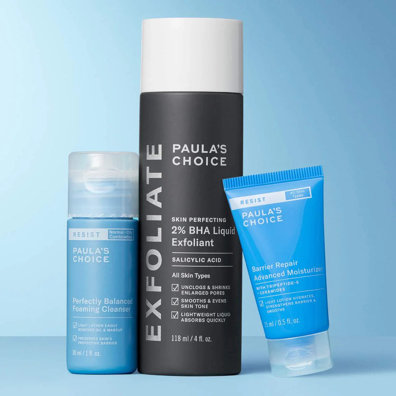 *PREORDEN: Build Your Barrier Kit with 2% BHA, Foaming Cleanser, & Barrier Repair Moisturizer	 - Paula’s Choice / Kit 3 pzas, exfoliante, crema y limpiador