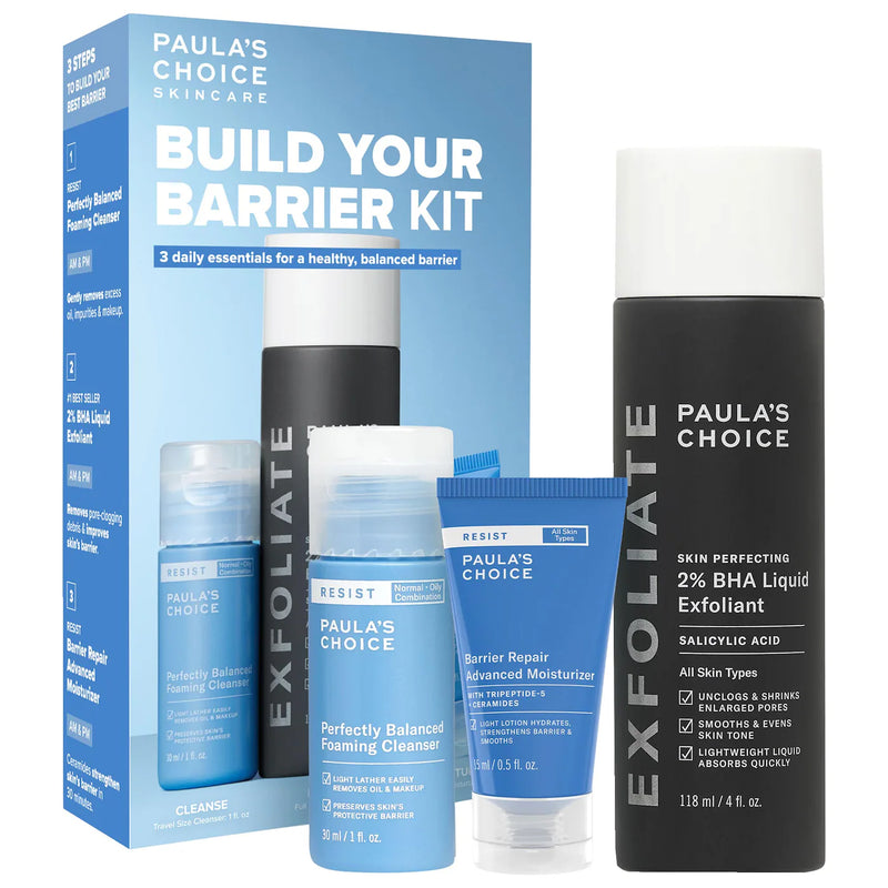 *PREORDEN: Build Your Barrier Kit with 2% BHA, Foaming Cleanser, & Barrier Repair Moisturizer	 - Paula’s Choice / Kit 3 pzas, exfoliante, crema y limpiador