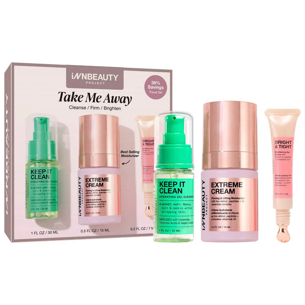 *PREORDEN: Take Me Away Skincare Travel Essentials Set - iNNBEAUTY PROYECT / Set 3 pzas limpiador, crema y contorno de ojos