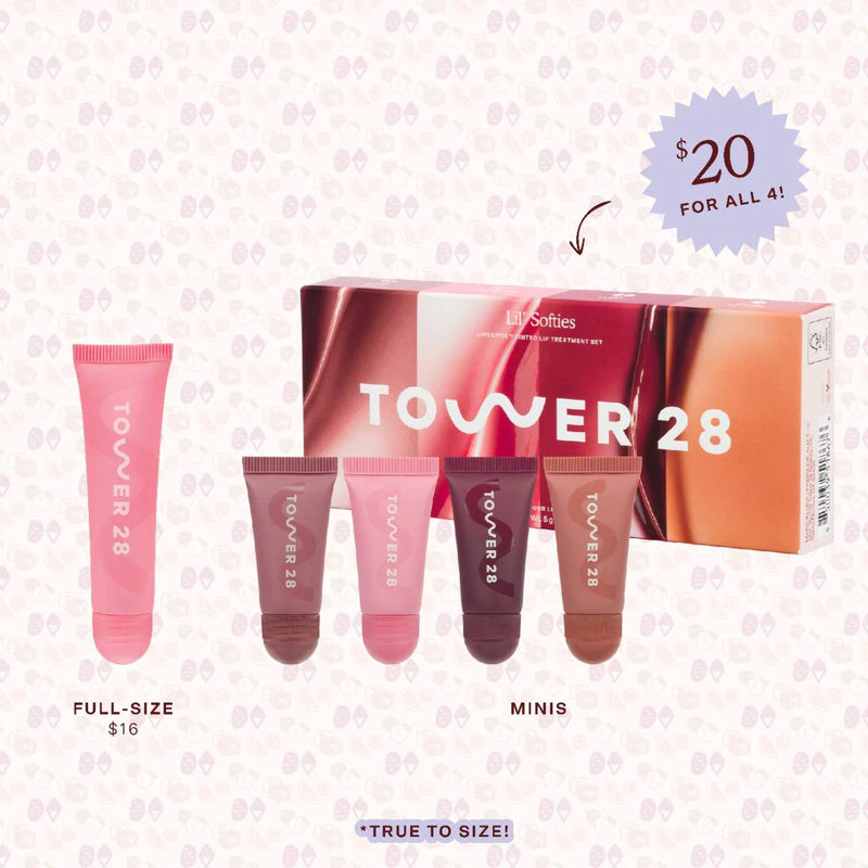 Mini Lil Softies Tinted Lip Treatment Set - Tower 28 / Set 4 pzas brillo hidratante con color